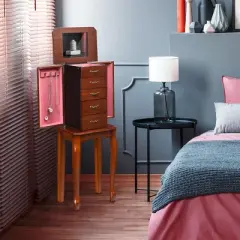 Tangkula Jewelry Cabinet Armoire Cambered Front Storage Chest Stand Organizer Dark Walnut