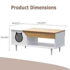 45" Coffee Table Cat Tables with Storage Drawer, Wooden Rustic Coffee Tables with Cat House