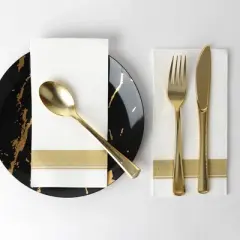 Next Level Stuff Cloth-Like Dinner Napkins &ndash; White with Gold or Silver Border, Elegant Disposable Party & Wedding Paper Napkins