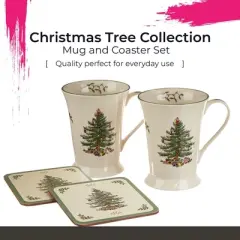 Pimpernel Christmas Tree 10 oz Mug & Coaster Set (4-Piece) -Unique Mug with Coaster - Durabe Melamine, Dishwasher & Microwave Safe
