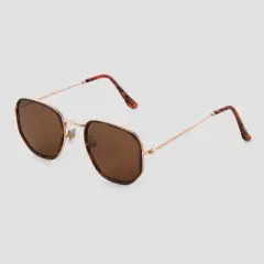 Women's Tortoise Shell Print Narrow Metal Geo Round Sunglasses - Universal Thread&trade; Gold