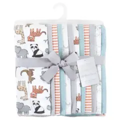 Hudson Baby Unisex Baby Cotton Flannel Burp Cloths Bundle, Zoo Animals, One Size