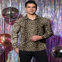 Lars Amadeus Men's Animal Print Button Down Long Sleeves Party Vintage Shirts