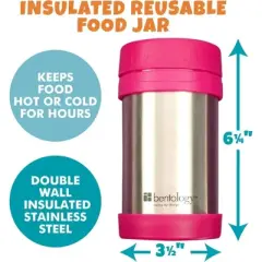 Bentology Stainless Steel Vacuum Insulated Food Jar - 17 oz Pink - Large Lunch Jar for Soup and more - Contains No Phthalates, BPA, or PVC