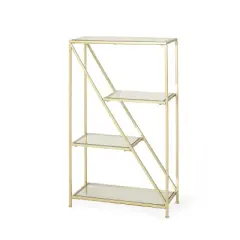 Kokesh Modern Glam Tempered Glass 3 Shelf Asymmetrical Bookcase Gold - Christopher Knight Home
