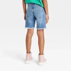 Girls' Destructed Relaxed Midi Jean Shorts - Cat & Jack&trade; Medium Wash