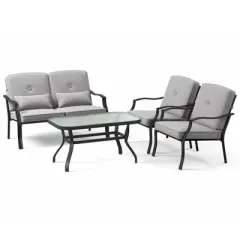 Tangkula 4PCS Furniture Set Outdoor Conversation Sofa w/ Tempered Glass Coffee Table Patio