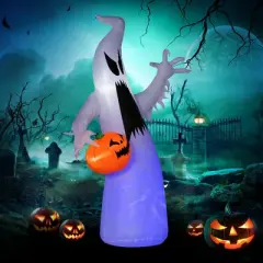 HOMCOM Inflatable Ghost with Pumpkin, Halloween Outdoor LED Lighted Yard Decoration, Waterproof