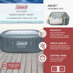 Coleman SaluSpa AirJet 4 to 6 Person Inflatable Hot Tub Square Portable Outdoor Spa with 140 Soothing AirJets and Insulated Cover, Gray