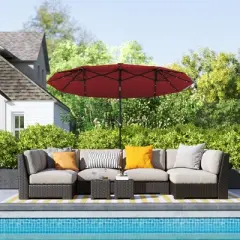 Outsunny 9.7' Double-sided Patio Umbrella with 3 Air Vents, Tilt and Crank, Outdoor Umbrella, Red