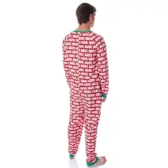Marvel Logo Unionsuit with Christmas Lights Adult Onesie Pajamas Pjs Red