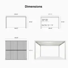 PURPLE LEAF Outdoor Louvered Pergola Aluminum Gazebo Modern White Patio Metal Pergola with Adjustable Rainproof Hardtop for Garden Lawns Yard