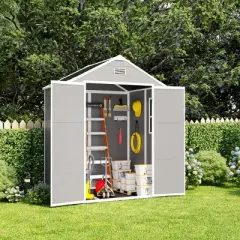 8x8FT Outdoor Storage Shed with Waterproof UV-Resistant PP Panels, HD Windows, Heavy-Duty Structure - Coolbibila