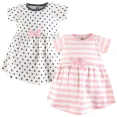 Touched by Nature Baby and Toddler Girl Organic Cotton Short-Sleeve Dresses 2pk, Pink Gray Scribble