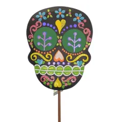 Christmas Sugar Skull Trio  -  Three Garden Stakes 24.75 Inches -  Day Of The Dead  -  F22142  -  Metal  -  Multicolored