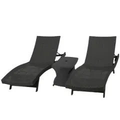 Christopher Knight Home Pacific Outdoor Wicker 3 Piece Armless Adjustable Chaise Lounge Chat Set