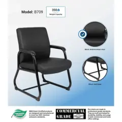 Boss Office Products Guest Chair Heavy Duty Black: Metal Frame, Fixed Arms, Padded, Sled Base, 350 lb Capacity