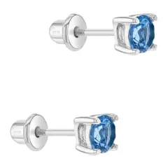 Girl's Round Solitaire Screw Back Sterling Silver Earrings - In Season Jewelry