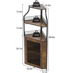 5-Tier Corner Bar Cabinet with Glass Holder & Barn Door, Farmhouse Liquor Storage with Adjustable Shelf for Kitchen, Dining Room, Home Bar, Retro