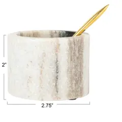 Storied Home Marble Salt Cellar with Brass Spoon, Black