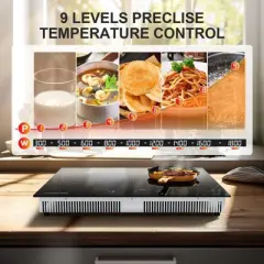 Dual Induction Cooktop,Dual Burner(1800W),9-speed Power Induction hob,Sensor Touch Panel,Overheat Protection,99Min Timer,Waste heat indicator