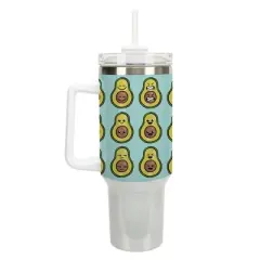 100 North Avocado Emoji Smiley Face 40 oz. Stainless Steel, Large Water Bottle Coffee Mug, Spill & Leak Resistant, Thermal Travel Tumbler with Handle,