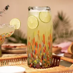 Segunda Vida Artistico Recycled Glass Carafe, Hand Blown Recycled Glass Pitcher, Home Cocktail Bar Gifts, Colored Glass, Multicolor 42oz Set of 1