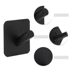 Unique Bargains Bathroom Adhesive Hooks Black 2 Pcs