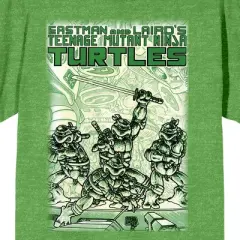 TMNT Comic Origins Monotone Art Crew Neck Short Sleeve Green Heather Women's T-shirt