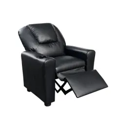 Yinvani Black PU Leather Child Recliner Chair with Cup Holder