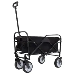 NAYSAYE Wagon Collapsible Utility Cart with Dual Layer Storage and Liner Set for Outdoors, Black, 25.98"*17.32"*37.4"