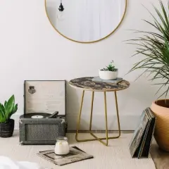 Marta Barragan Camarasa Tropical Night Heat Side Table Round Black/Gold - Deny Designs