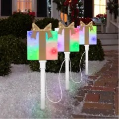 Gemmy Orchestra of Lights 3 LED Color-Changing Gift Box Pathway Stakes