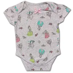 Disney Girl's 3-Pack Character Print Short Sleeve Bow Front Baby Creeper Set