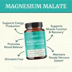 High Absorption Magnesium Malate Capsules, 1500MG Mag Malate with VIT B6 + Black Pepper for Energy & Nervous System Support, Nobi Nutrition, 90ct