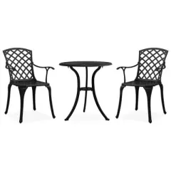 vidaXL Patio Bistro Set 3 Piece Patio Round Table and Chairs Cast Aluminum - Black