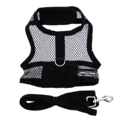 Doggie Design Cool Mesh Dog Netted Harness with Leash - Solid Black