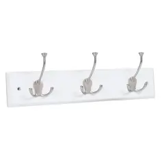 BirdRock Home Tri Hook Coat Rack - 3 Hooks - Wall Mount Hat Rack - White Finish - Satin Nickel Hooks