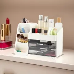 Unique Bargains Three-Layer Makeup Organizer with Drawer White 1 Pc