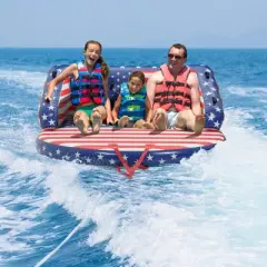Outsunny 3 Rider Towable Tube Boating Accessories, Family Size Inflatable Deck Seat w/ Front and Back Tow Points for Riding Positions Water Sports