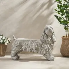 GDFStudio Rayshon Outdoor Lightweight Concrete Cocker Spaniel Dog Bench, Gray