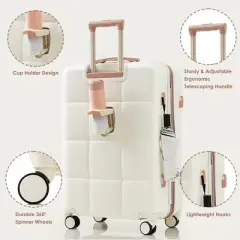 Gulches Luggage Sets 4 Piece, 20" with USB Port,  ABS Durable Suitcase with Travel Bag,  Cup Holder, ABS Hard Shell Luggage with Spinner Wheels, beige