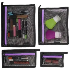 SHANY Mesh Travel Toiletry and Makeup Bag Set - Black  - 4 pieces