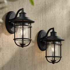 John Timberland Markham Modern Nautical Outdoor Wall Light Fixtures Set of 2 Textured Black 10 1/2" Clear Seedy Glass for Post Exterior Barn Deck Home