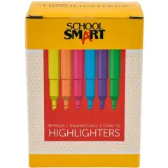 School Smart Pen Style Highlighters, Chisel Tip, Assorted Colors, Pack of 48