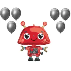 LOONBALLOON Robot AI Theme Balloon Set, 35 Inch Love Robot Balloon and 6x latex balloons