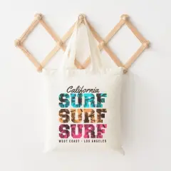 City Creek Prints California Surf Stacked Canvas Tote Bag - 15x16 - Natural