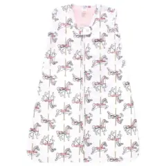 Hudson Baby Infant Girl Plush Faux Fur Sleeping Bag, Wearable Blanket, Carousel Horse