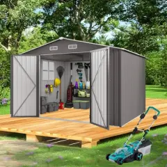 ORRD 10x12FT Outdoor Storage Shed - Large Metal Garden Shed w/Double Doors & Windows, Waterproof for Backyard/Patio/Poolside（Grey）
