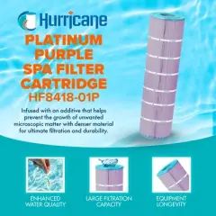 Hurricane 4 Pack HF8418-01P Platinum Purple Spa Filter Cartridge Replacement for PJANCS200, Unicel C-8418, Filbur FC-0823, Jandy Industries CS 200